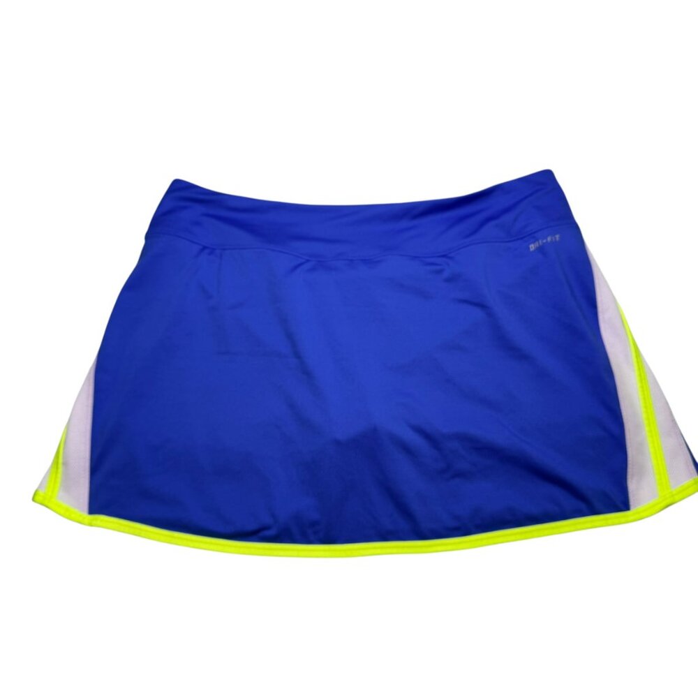 Nike Dri-Fit Tennis Skirt Skort Royal Blue Neon Volt Yellow Mesh Trim Size L - Picture 7 of 9